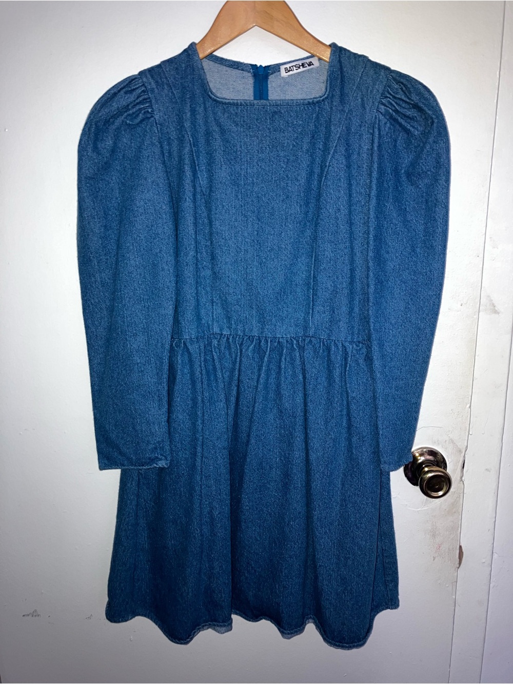 Batsheva Denim Prairie Square Neck Mini Dress in Blue super rare!